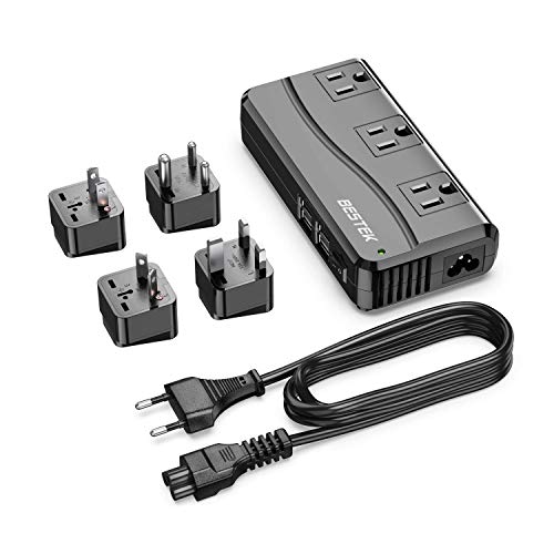 BESTEK Universal Travel Adapter 100-220V to 110V Voltage Converter 250W with 6A 4-Port USB Charging 3 AC Sockets and EU/UK/AU/US/India Worldwide Plug Adapter (Black)