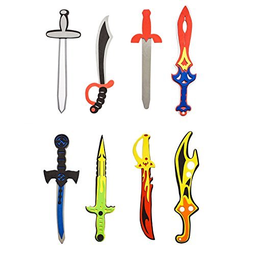 Super Z Outlet Assorted Foam Toy Swords for Children with Different Designs Including Ninja, Pirate, Warrior, and Viking (8 Pack)