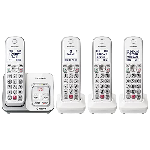 Panasonic Cordless Phone with Answering Machine, Link2Cell Bluetooth, Voice Assistant and Advanced Call Blocking, Expandable System with 4 Handsets - KX-TGD864W (White)