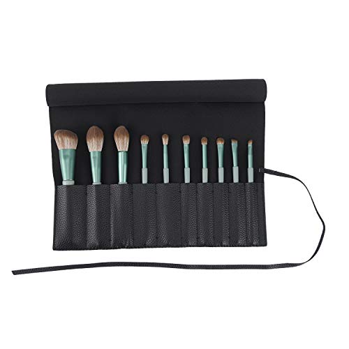 Bird&Fish Makeup Brush Case Travel, makeup brush bag，makeup brush silicone case roll up bag,Rolling Bag Storage Case PU Leather,Holder Organizer Brushes Pouch Cosmetic Bag for Travel(Black)