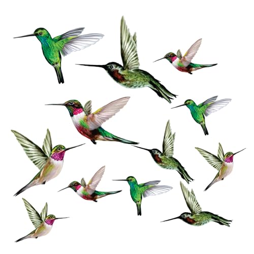 12 x Hummingbird Window Clings for Glass Safety on Windows, Doors and Transparent Panels. Window Decals to Prevent Bird Strikes on Glass - Bird Alert. Made in America.