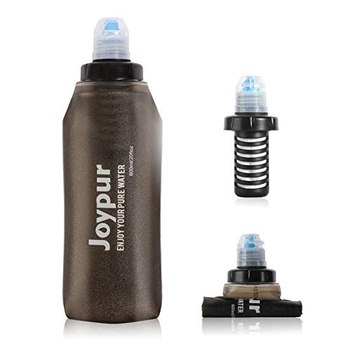 Joypur Foldable Squeeze Filtered Water Bottle - BPA Free Reusable 600-1000ml Lightweight Leak-Proof Silicone Water Bottle - Designed for Outdoor Hiking, Camping, Gym and Backpacking