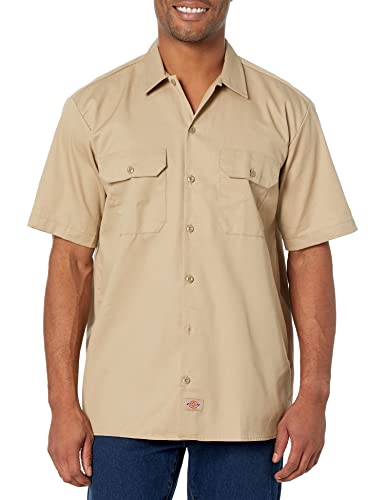 Dickies Men's Big and Tall Short Sleeve Work Shirt, Khaki, Medium