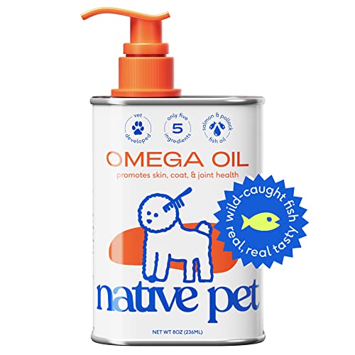 Native Pet Omega 3 Oil Supplements with Omega 3 EPA DHA - Supports Itchy Skin + Mobility - Liquid Pump is Easy to Serve - a Fish Oil Dogs Love! (8 oz)