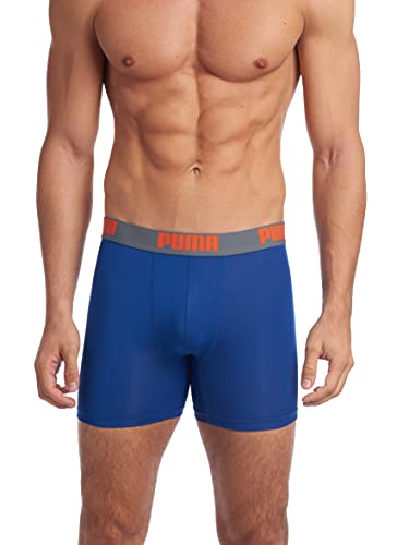 PUMA Men's 3 Pack Boxer Brief, Blue/Orange, Medium