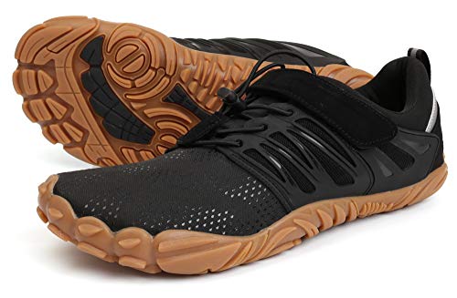 WHITIN Men's Trail Running Shoes Minimalist Barefoot Wide Width Toe Box Size 9 Gym Workout Fitness Low Zero Drop Minimus Flat Five Finger Black Gum 42
