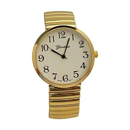 Geneva Super Large Stretch Watch Clear Number Easy Read (Gold)