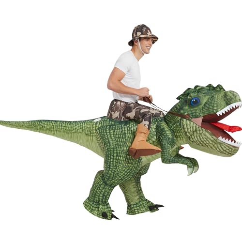 One Casa Inflatable Costume Dinosaur Riding T Rex Air Blow up Funny Party Halloween Costume for Adult