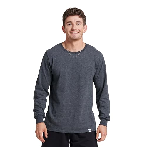 Russell Athletic Mens Dri-power Cotton Blend Long Sleeve Tees, Moisture Wicking, Odor Protection, Upf 30+, Sizes S-3x T-Shirt, Black Heather, Medium US