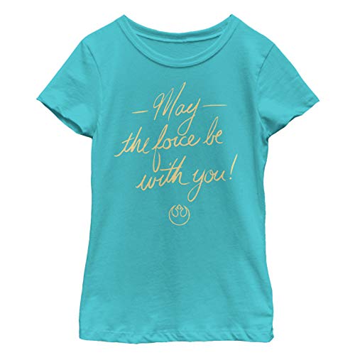 STAR WARS Girl's May The Force Be with You Cursive Advice T-Shirt - Tahiti Blue - Medium