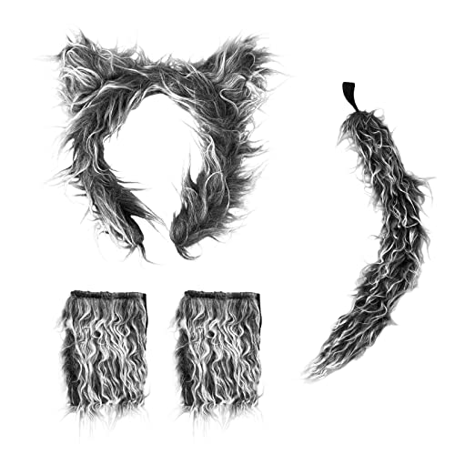 IncreDecor Wolf Ears Costume Set - with Headband,Gloves,Tail for Women,Girls,Kids, Halloween Animal Dress-Up Accessories Kit