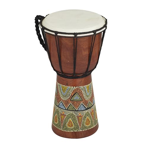 Deco 79 Wood Drum Handmade Decorative Sculpture Djembe Home Decor Statue with Rope Accents, Accent Figurine 7' x 7' x 12', Brown