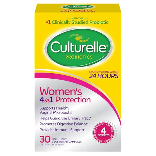 Culturelle 4-in-1 Probiotics for Women, Daily Probiotic & Prebiotic Supplement to Support Vaginal Health, Digestive Health, Immune Health, Occasional Diarrhea, Gas & Bloating Relief, Non-GMO, 30 Count