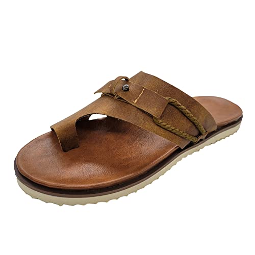 Shengsospp Summer Sandals Women Leather Slides for women Slides Sandals Comfortable Break outfit Women Footwear Lightweight Brown_02, 8.5