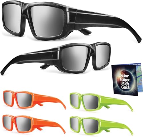 Medical king Solar Eclipse Glasses Plastic AAS Approved 2024 (6 Pack - 3 Colers) CE and ISO Certified Safe for Direct Sun Viewing + Guide With Map