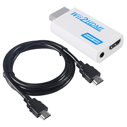 Aokin Wii to HDMI Converter, Wii to HDMI Adapter 1080P 720P Output Video with 3.5mm Audio Jack, fit for Wii Connect HDTV, Monitor - Supports All Wii Display Modes, includes 1.5m/4.9feet HDMI Cable