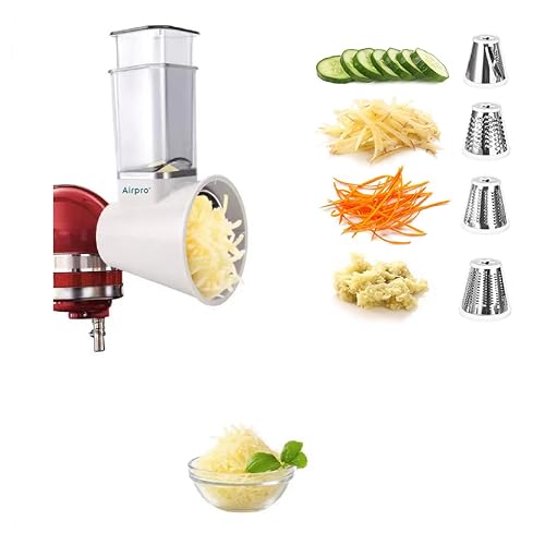 Airpro Slicer/Shredder Attachments for KitchenAid Stand Mixers, Food Slicers Cheese Grater Attachment, Salad Maker Accessory Vegetable Chopper with 4 Blades Dishwasher Safe