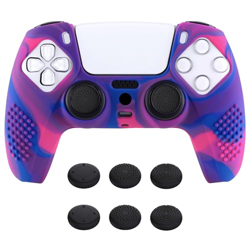 eXtremeRate PlayVital 3D Studded Edition Anti-Slip Silicone Cover Skin for ps5 Controller, Soft Rubber Case Protector for ps5 Wireless Controller with Thumb Grip Caps - Pink & Purple & Blue