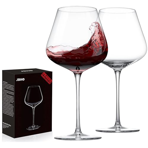 JBHO Hand Blown Italian Style Crystal Burgundy Wine Glasses - Lead-Free Premium Crystal Clear Glass - Set of 2-21 Ounce - Gift-Box for any Occasion