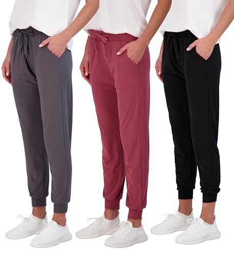 Real Essentials Women's Lounge Jogger Soft Teen Sleepwear Pajamas Fashion Loungewear Yoga Pant Active Athletic Track Running Workout Casual wear Ladies Sweatpants Pockets, Set 6, M, Pack of 3