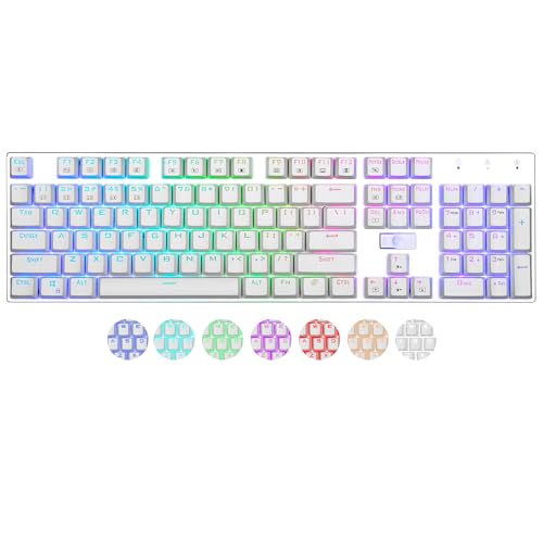 HUO JI E-Yooso Z-88 RGB Mechanical Gaming Keyboard USB Wired, Customizable RGB Backlit, Blue Switches - Clicky, Metal Panel, 104 Keys for Mac, PC, Silver+White