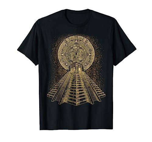 Ancient Sacred Mayan Aztec Calendar Pyramid Geometry T-Shirt