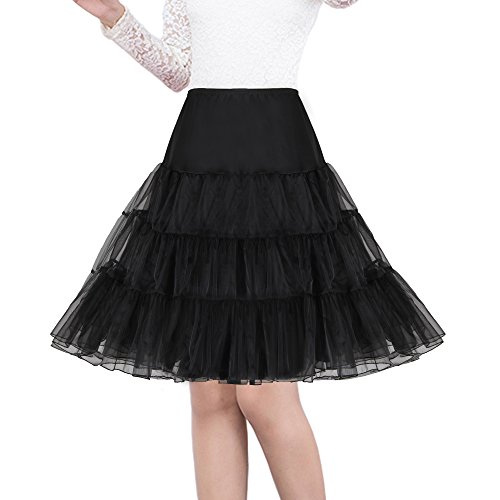 Shimaly Women's 50s Vintage Petticoat 26' Underskirt Rockabilly Tutu Skirt (M-L,Black)