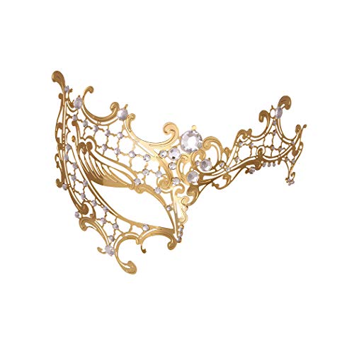 Masquerade Mask for Women Metal Mask Shiny Rhinestone Venetian Party Evening Prom Ball Mask Bar Costumes Accessory (Half Face Gold)