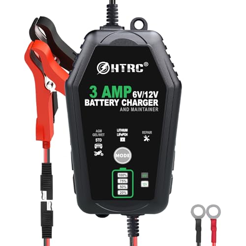 3-Amp Car Battery Charger, 6V and 12V Smart Fully Automatic Battery Charger Maintainer, Trickle Charger, Battery Desulfator for Car,Motorcycle, Boat..Lead Acid Lithium LiFePO4 Batteries