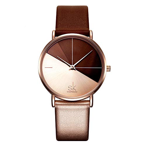 SHENGKE Creative Simplicity Women Watch Genuine Leather Elegant Women Watches Ladies Business Wristwatch (K0095-Rosegold&Brown)