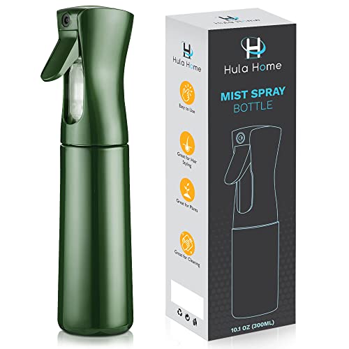 Hula Home Continuous Spray Bottle (10.1oz/300ml) Mist Empty Ultra Fine Plastic Water Sprayer – For Plants, Cleaning, Pets, Essential Oil Scents & More - Green