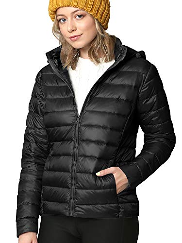 LL WJC2144 Women's Ultra Light Weight Packable Down Jacket with Removable Hoodie XL BLACK