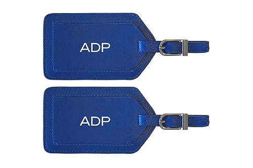 Personalized Monogrammed Cobalt Blue Leather Luggage Tags - 2 Pack