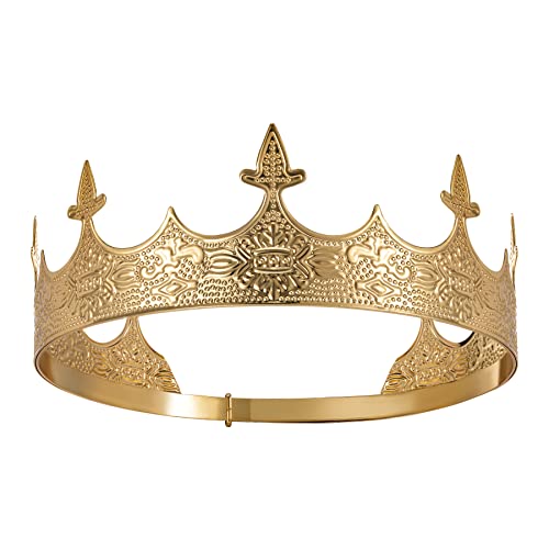 SWEETV Antique Gold King Crown for Men - Men's Crown for Prom Party Decorations, Royal Medieval Men Tiara Crown Costume Accessories