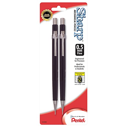 Pentel Automatic Sharp Mechanical Pencils, 0.5 mm, Black, Pack Of 2