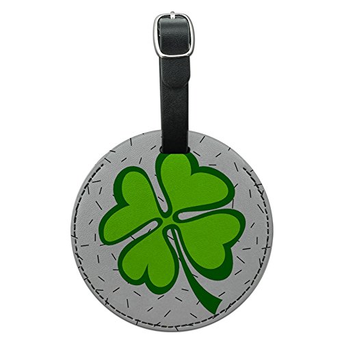 Graphics & More Lots of Luck Lucky Irish Four Leaf Clover Round Leather Luggage Id Tag Suitcase, Black