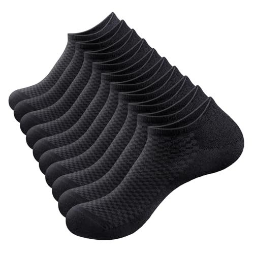 YUEDGE Black Bamboo Ankle Socks Lightweight Short Low Cut Bamboo Socks Wicking Breathable Socks for Men Size 9-11, 10 Pairs…