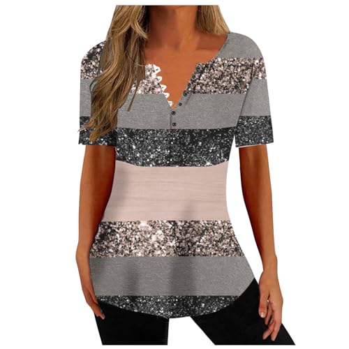 Tunic Tops for Women Loose Fit Dressy 2024 Fashion Summer Shirts for Women 2024 Plus Size Short Sleeve Henley Tops Marble Floral Loose Tshirt Tee Casual Dressy Tunics Y1-Gray 5X-Large