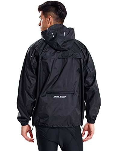 BALEAF Men's Light Running Hiking Rain Jacket Waterproof with Hood Windbreaker Pullover Coats Hoodie Packable Black Size M