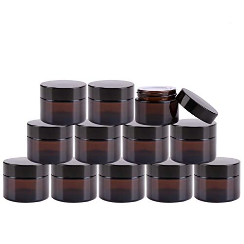 Encheng Cosmetic Jars, 40 Pack of 1.7 oz Amber Round Glass Jars, with Inner Liners and black Lids,Empty Cosmetic Containers,Cream jars … …