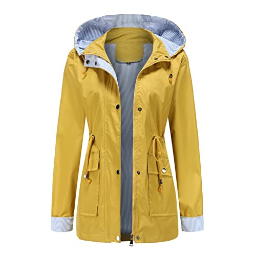 MODFUL Womens lightweight Jackets Waterproof Rain Jacket Windbreaker Outdoor Trench Coats With Hood (Yellow, 3X-Large)