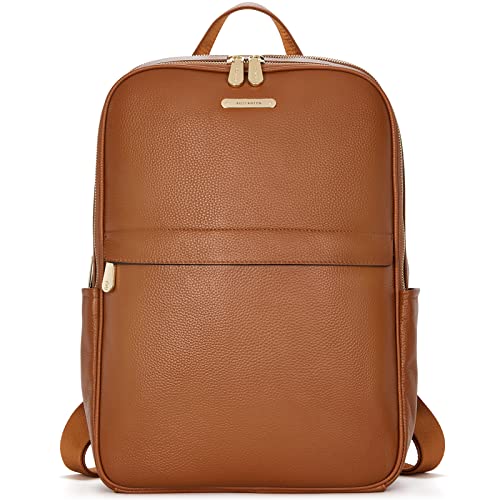 BOSTANTEN Genuine Leather 15.6 inch Laptop Backpack Purse for Women College Casual Backpack Travel Bag Daypack Brown