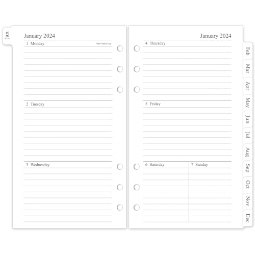2024 Weekly & Monthly Planner Refill, A6 planner Inserts with Monthly Tabs, Size 3, 3.8'x6.8', 6-Hole Punched