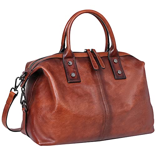 Iswee Retro Soft Leather Satchel Bags Shoulder Purses and Handbags Large Tote Bag Work Crossbody Bags Designer Top Handle Bag Travel (Brown)