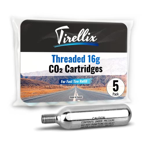 Tirellix CO2 Cartridges for Bike Tires - 16g Threaded CO2 Cartridges, Fast Air Refill C02 Cartridges for Bicycle, MTB, 3/8-24 TPI Neck Fits Standard CO2 Bike Tire Inflator, CO2 Canister