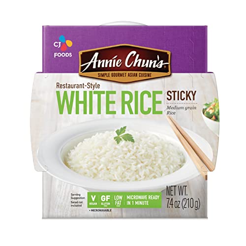 Annie Chun's - Cooked White Sticky Rice: Instant, Microwaveable, Gluten Free, Vegan, Low Fat and Delicious, 7.4 Oz (Pack of 6)