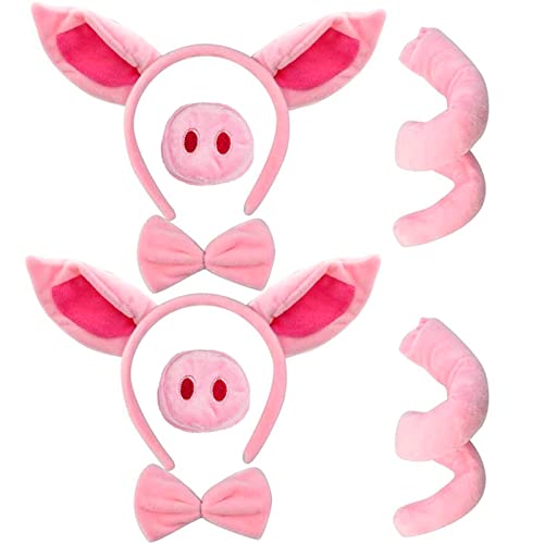 Jmkcoz 8 Pieces Pig Ears Headband Nose Ears Tail Bow Tie Set, Fancy Animal Cosplay Pink Pig Costume for Halloween Dress Up Party Decoration