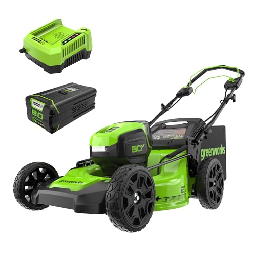 Greenworks Pro 21-Inch 80V Self-Propelled Cordless Lawn Mower, 5Ah Battery Included MO80L510 , Black, Green
