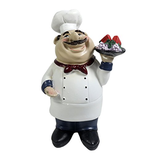 KiaoTime Italian Chef Figurines Kitchen Decor Cooking Chef with Fruit Figurine Counter Top Welcome Chef Statue Collectible Figurine