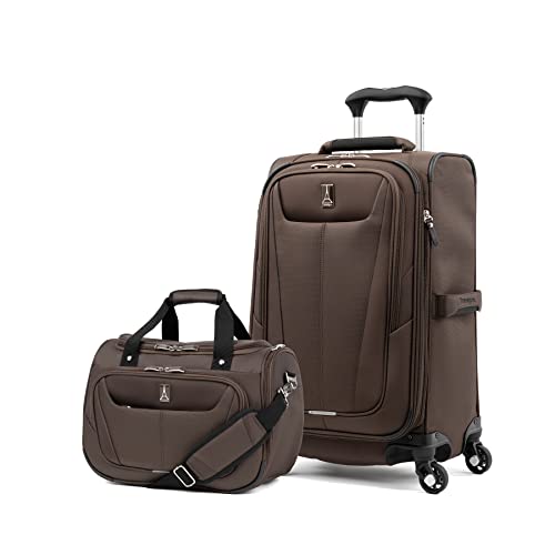 Travelpro Maxlite 5 Softside 2pc Set Expandable Carry On Luggage with 4 Spinner Wheels/Soft Underseat Tote, Lightweight Suitcase, Men and Women, Mocha